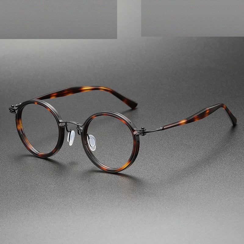 Oveliness Unisex Full Rim Round Acetate Titanium Eyeglasses 5862 - tortoise black