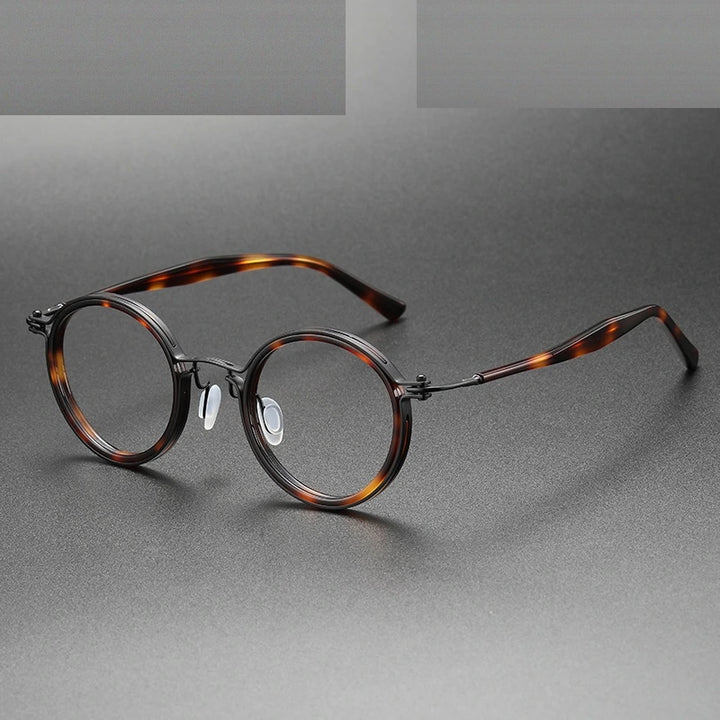 Oveliness Unisex Full Rim Round Acetate Titanium Eyeglasses 5862 - tortoise black