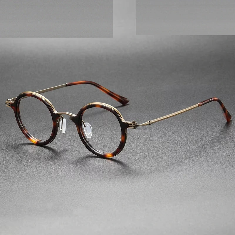 Oveliness Unisex Full Rim Round Acetate Titanium Eyeglasses 75899 - tortoise bronze
