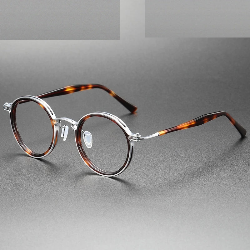 Oveliness Unisex Full Rim Round Acetate Titanium Eyeglasses 5862 - tortoise silver