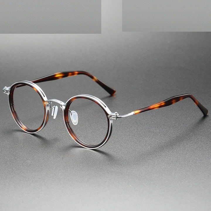 Oveliness Unisex Full Rim Round Acetate Titanium Eyeglasses 5862 - tortoise silver