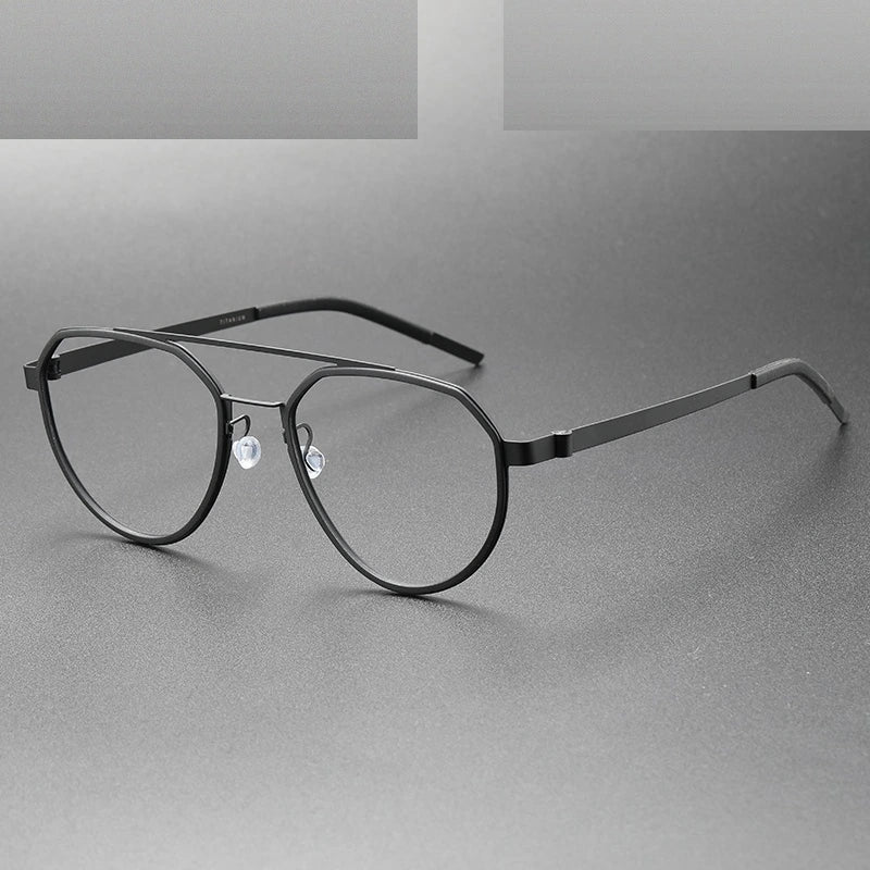 Oveliness Unisex Full Rim Round Double Bridge Acetate Titanium Eyeglasses 9745 - black