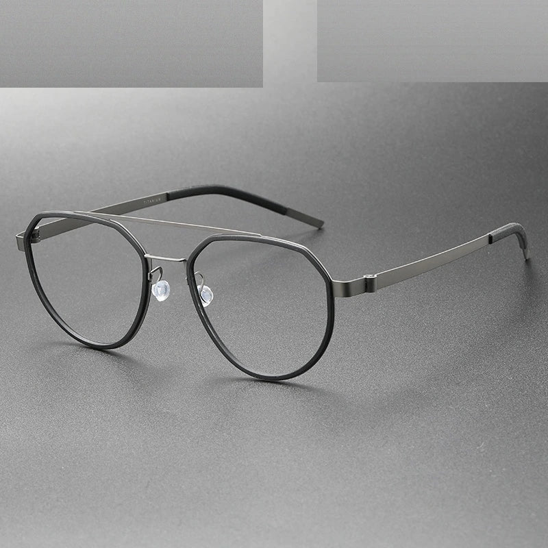 Oveliness Unisex Full Rim Round Double Bridge Acetate Titanium Eyeglasses 9745 - black gun