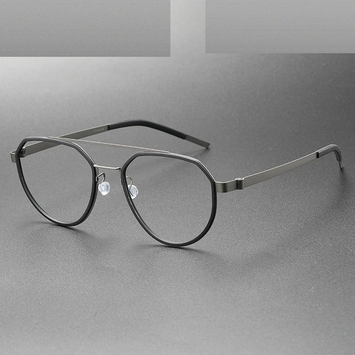 Oveliness Unisex Full Rim Round Double Bridge Acetate Titanium Eyeglasses 9745 - black gun
