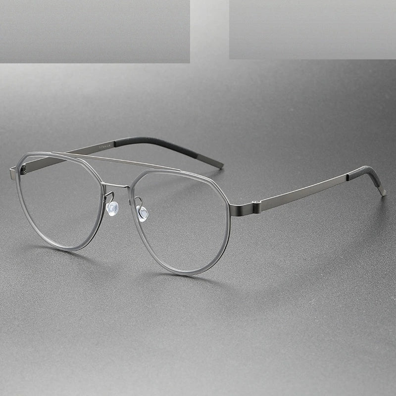 Oveliness Unisex Full Rim Round Double Bridge Acetate Titanium Eyeglasses 9745 - grey gun