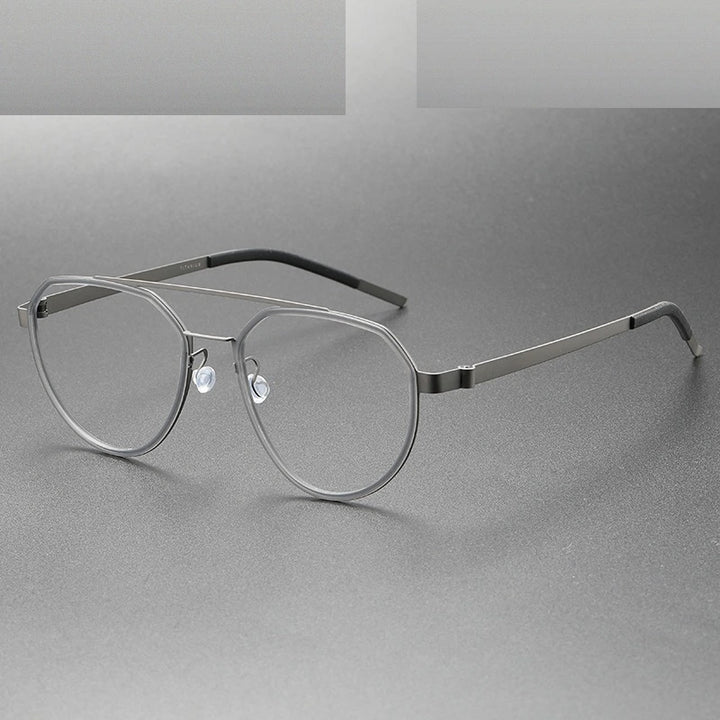 Oveliness Unisex Full Rim Round Double Bridge Acetate Titanium Eyeglasses 9745 - grey gun