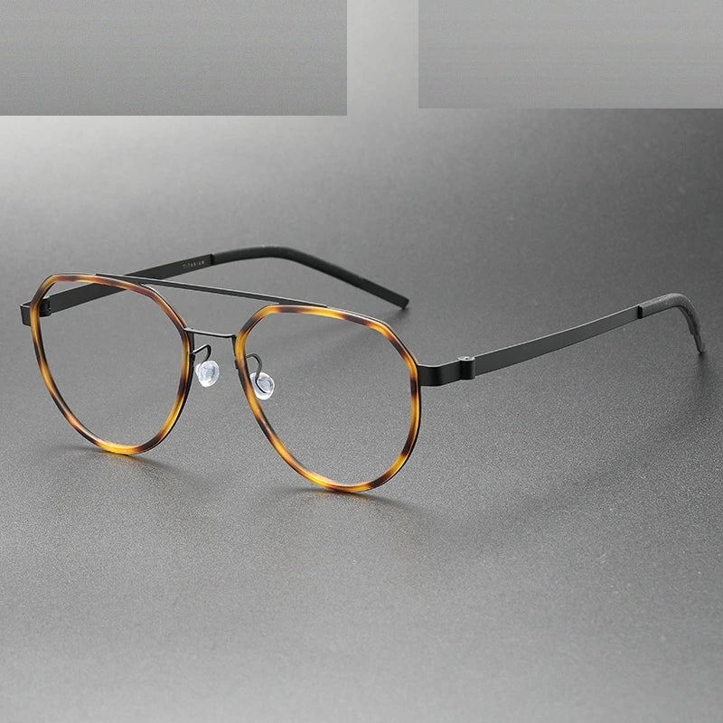Oveliness Unisex Full Rim Round Double Bridge Acetate Titanium Eyeglasses 9745 - tortoise black