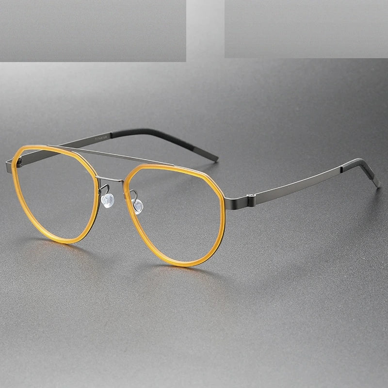 Oveliness Unisex Full Rim Round Double Bridge Acetate Titanium Eyeglasses 9745 - yellow gun