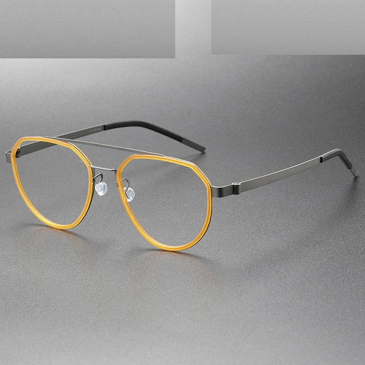 Oveliness Unisex Full Rim Round Double Bridge Acetate Titanium Eyeglasses 9745 - yellow gun