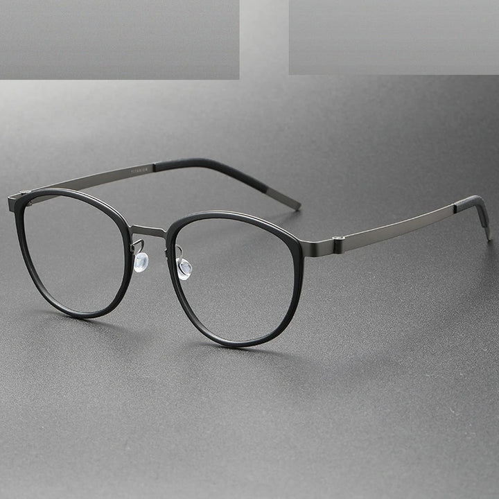 Oveliness Unisex Full Rim Round Screwless Titanium Eyeglasses 9737 - black gun