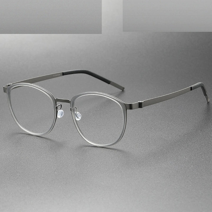 Oveliness Unisex Full Rim Round Screwless Titanium Eyeglasses 9737 - grey gun