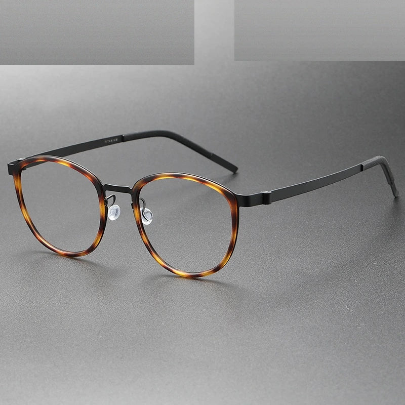 Oveliness Unisex Full Rim Round Screwless Titanium Eyeglasses 9737 - tortoise black