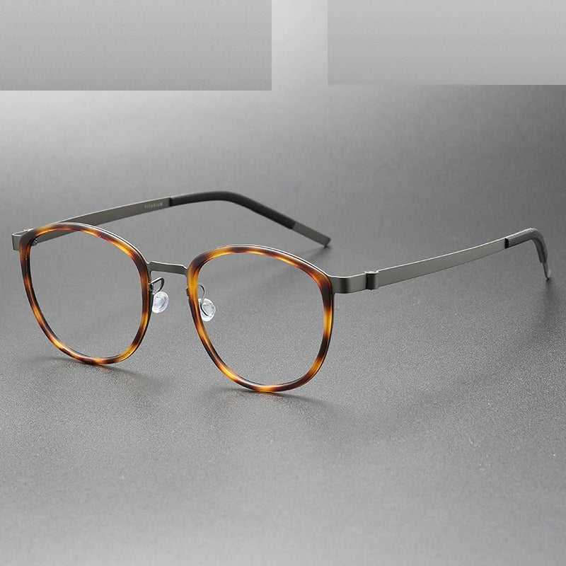 Oveliness Unisex Full Rim Round Screwless Titanium Eyeglasses 9737 - tortoise gun