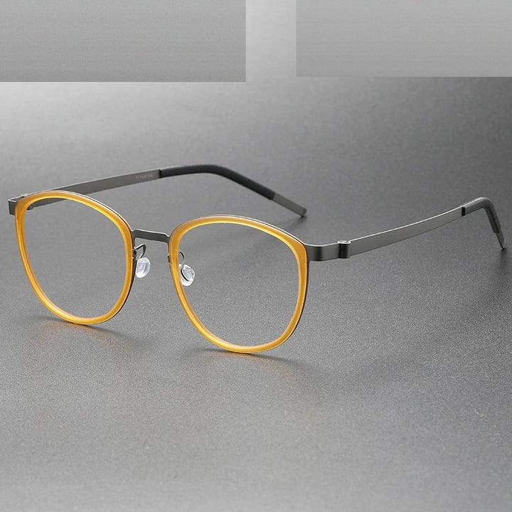 Oveliness Unisex Full Rim Round Screwless Titanium Eyeglasses 9737 - yellow gun
