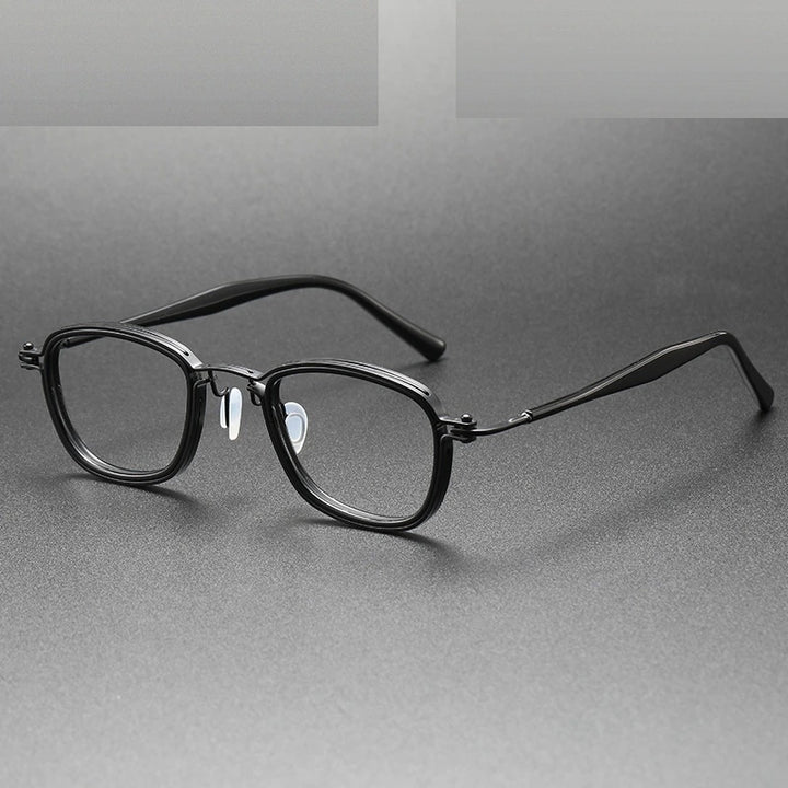 Oveliness Unisex Full Rim Round Square Acetate Titanium Eyeglasses 5861 - black