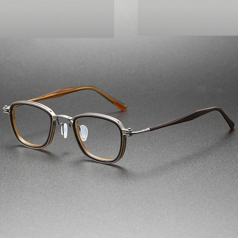 Oveliness Unisex Full Rim Round Square Acetate Titanium Eyeglasses 5861 - brown gun