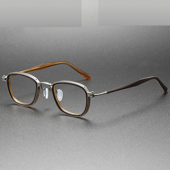 Oveliness Unisex Full Rim Round Square Acetate Titanium Eyeglasses 5861 - brown gun