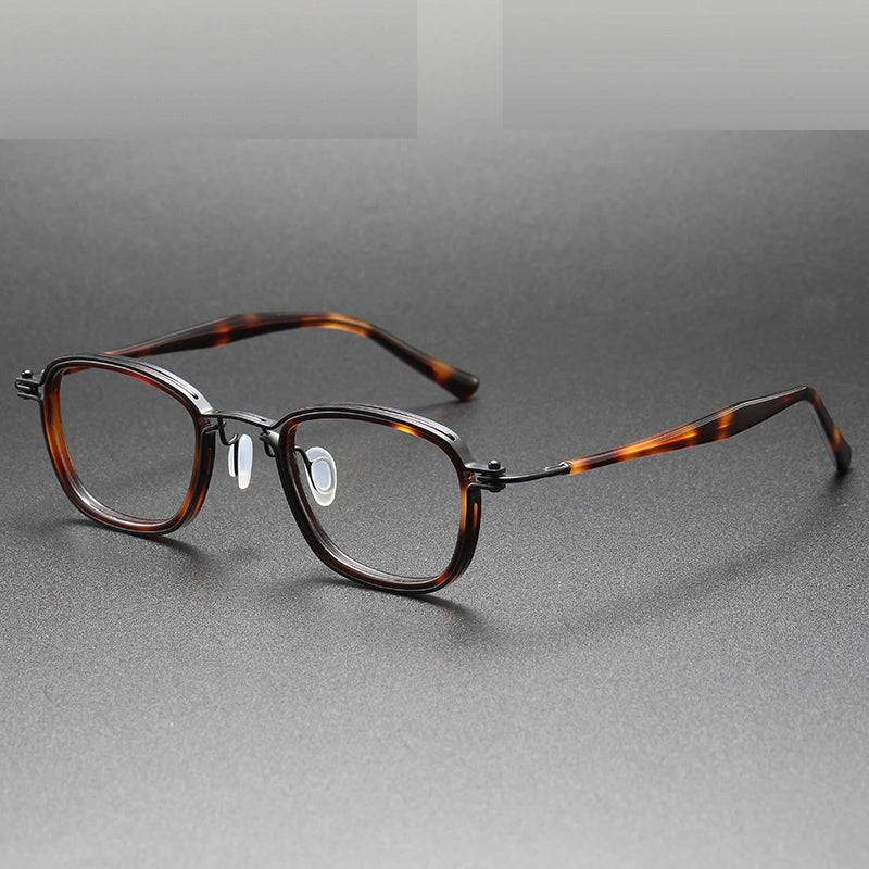 Oveliness Unisex Full Rim Round Square Acetate Titanium Eyeglasses 5861 - tortoise black