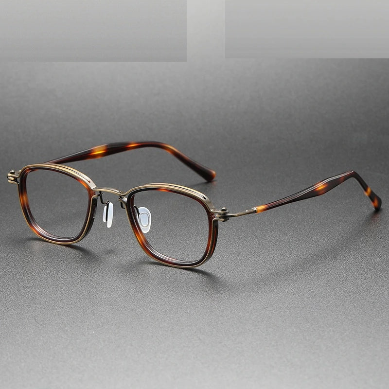 Oveliness Unisex Full Rim Round Square Acetate Titanium Eyeglasses 5861 - tortoise bronze