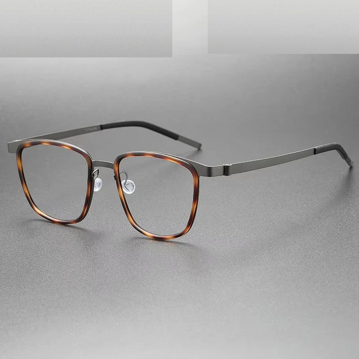 Oveliness Unisex Full Rim Square Acetate Titanium Eyeglasses 399717 - tortoise gun