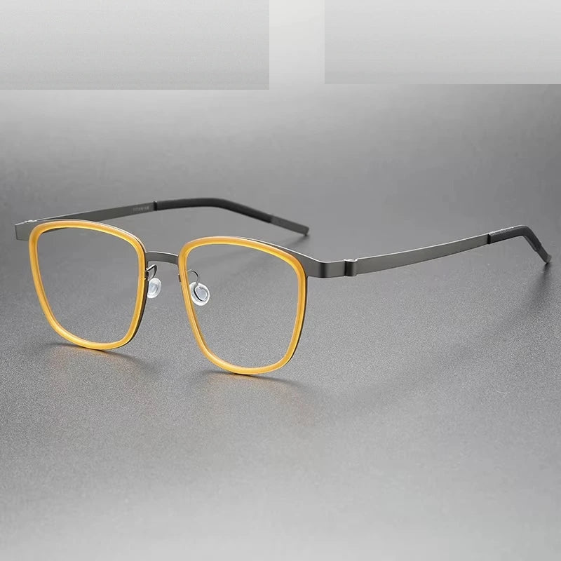 Oveliness Unisex Full Rim Square Acetate Titanium Eyeglasses 399717 - yellow gun