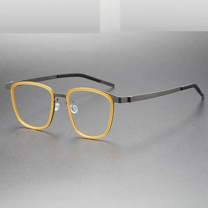 Oveliness Unisex Full Rim Square Acetate Titanium Eyeglasses 399717 - yellow gun