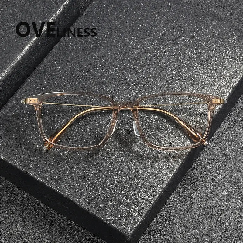 Oveliness Unisex Full Rim Square Acetate Titanium Eyeglasses 202510 - tortoise gold