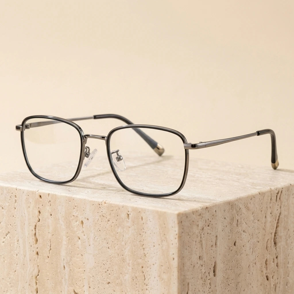 Oveliness 0037 Unisex Full-Rim Square Alloy Eyeglasses - Shiny Gun