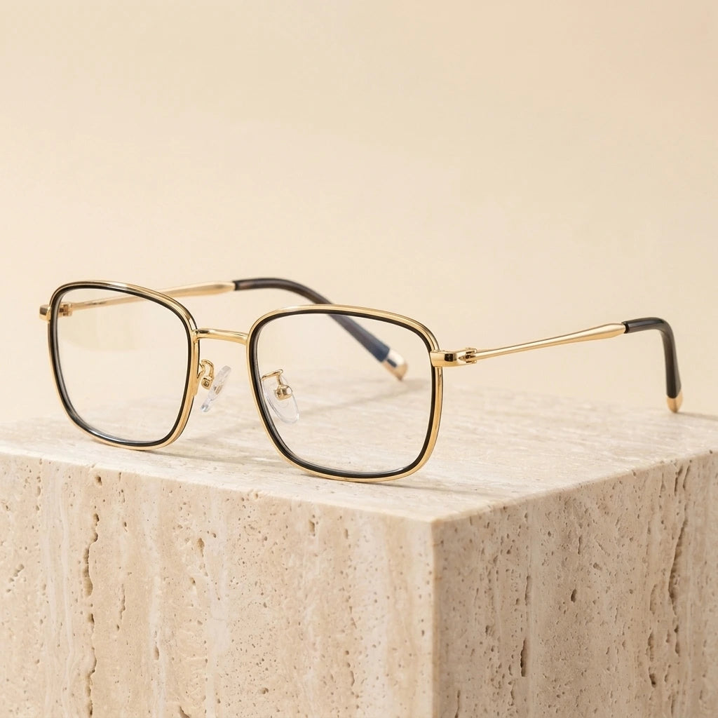 Oveliness 0037 Unisex Full-Rim Square Alloy Eyeglasses - Gold