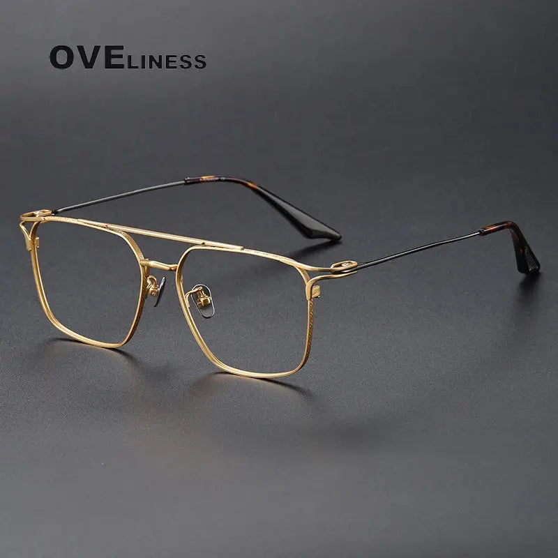 Oveliness Unisex Full Rim Square Double Bridge Titanium Eyeglasses 381000 - gold