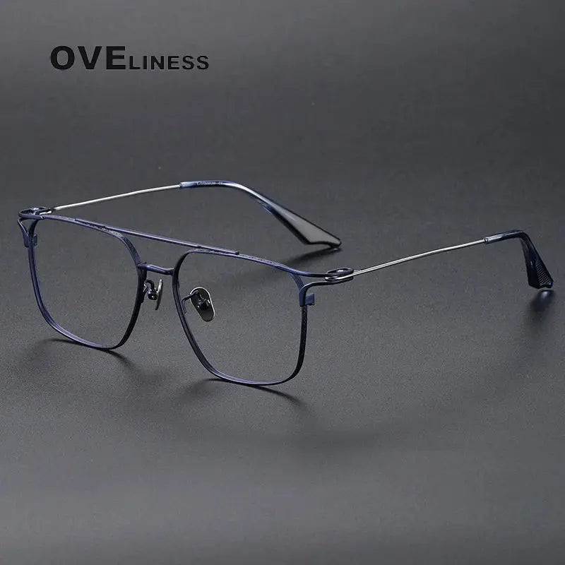 Oveliness Unisex Full Rim Square Double Bridge Titanium Eyeglasses 381000 - blue