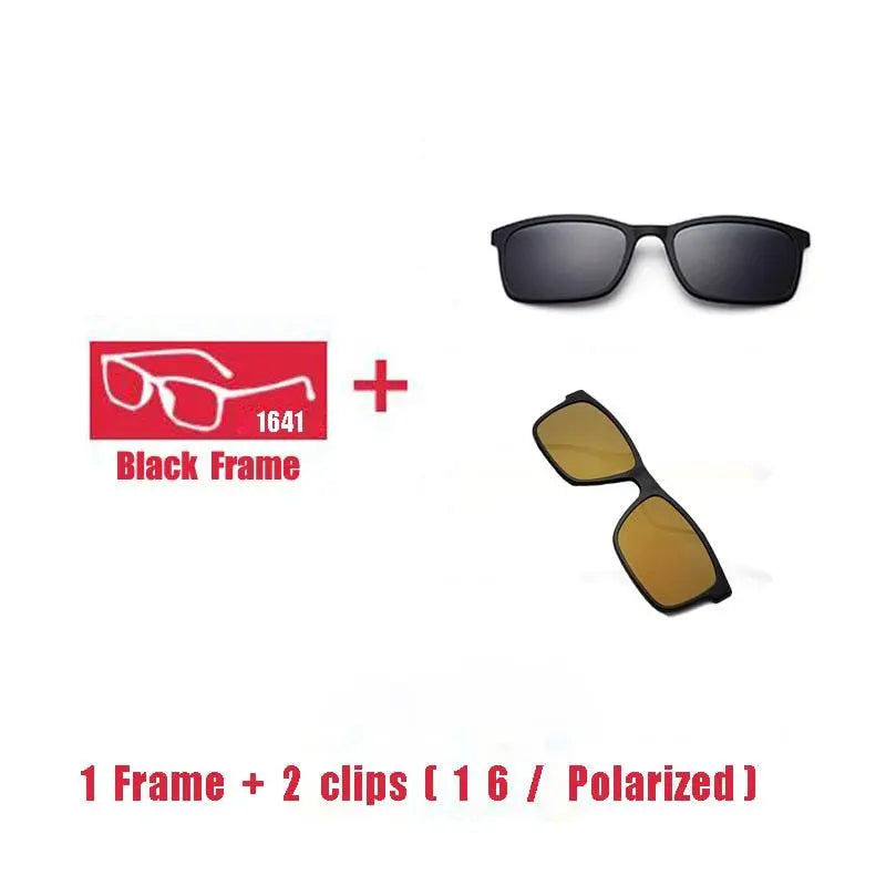 Oveliness Unisex Full Rim Square Tr 90 Titanium Eyeglasses Polarized Clip On Sunglasses 1641 - 1F 2 clips 1 6