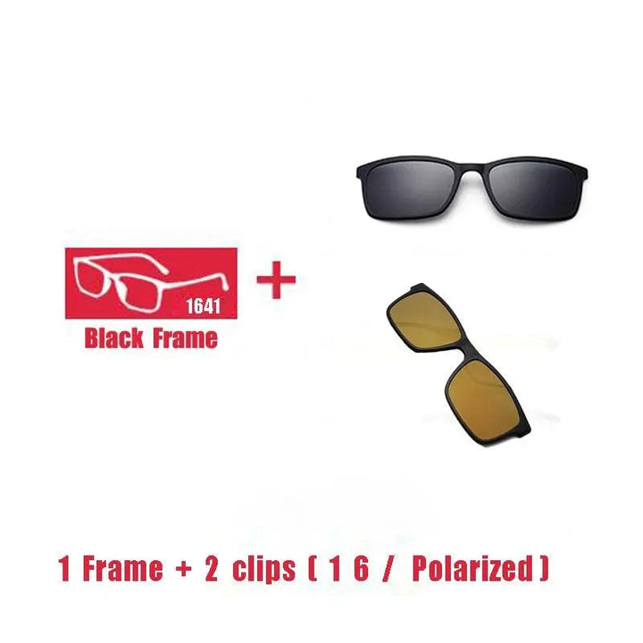 Oveliness Unisex Full Rim Square Tr 90 Titanium Eyeglasses Polarized Clip On Sunglasses 1641 - 1F 2 clips 1 6