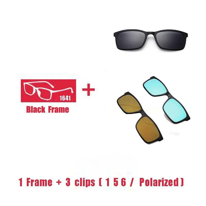 Oveliness Unisex Full Rim Square Tr 90 Titanium Eyeglasses Polarized Clip On Sunglasses 1641 - 1F 3 clips 1 5 6
