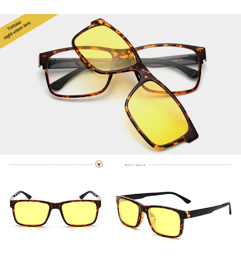 Oveliness Unisex Full Rim Square Tr 90 Titanium Eyeglasses Polarized Clip On Sunglasses 1641 - 1F 5 clips 1 2 3 4 6