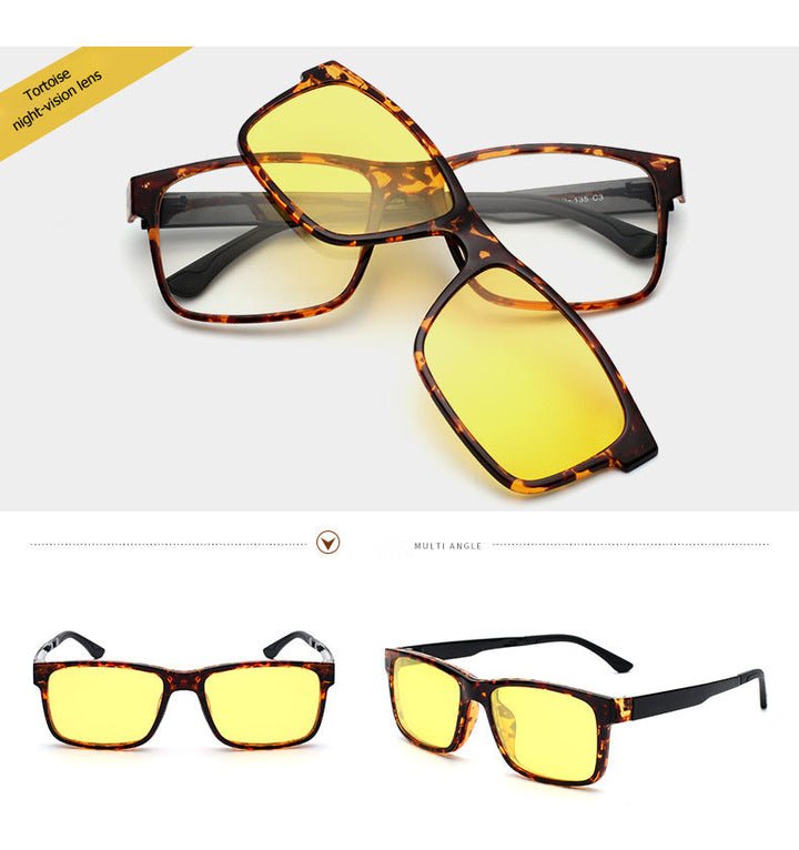 Oveliness Unisex Full Rim Square Tr 90 Titanium Eyeglasses Polarized Clip On Sunglasses 1641 - 1F 5 clips 1 2 3 4 6