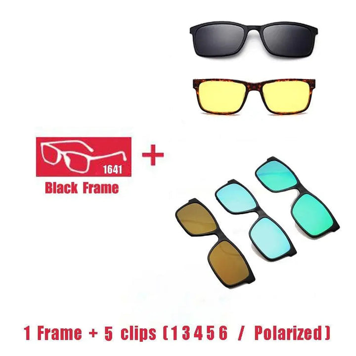 Oveliness Unisex Full Rim Square Tr 90 Titanium Eyeglasses Polarized Clip On Sunglasses 1641 - 1F 5 clips 1 3 4 5 6