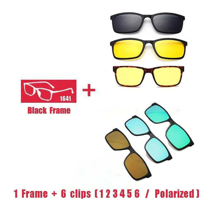 Oveliness Unisex Full Rim Square Tr 90 Titanium Eyeglasses Polarized Clip On Sunglasses 1641 - 1F6clips1 2 3 4 5 6