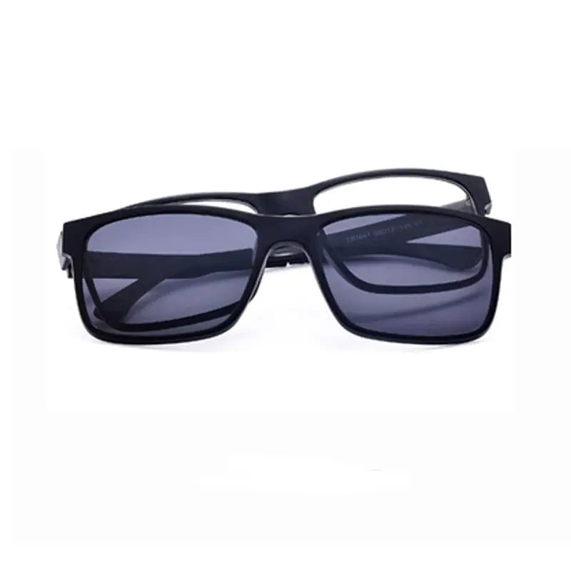 Oveliness Unisex Full Rim Square Tr 90 Titanium Eyeglasses Polarized Clip On Sunglasses 1641 - black grey