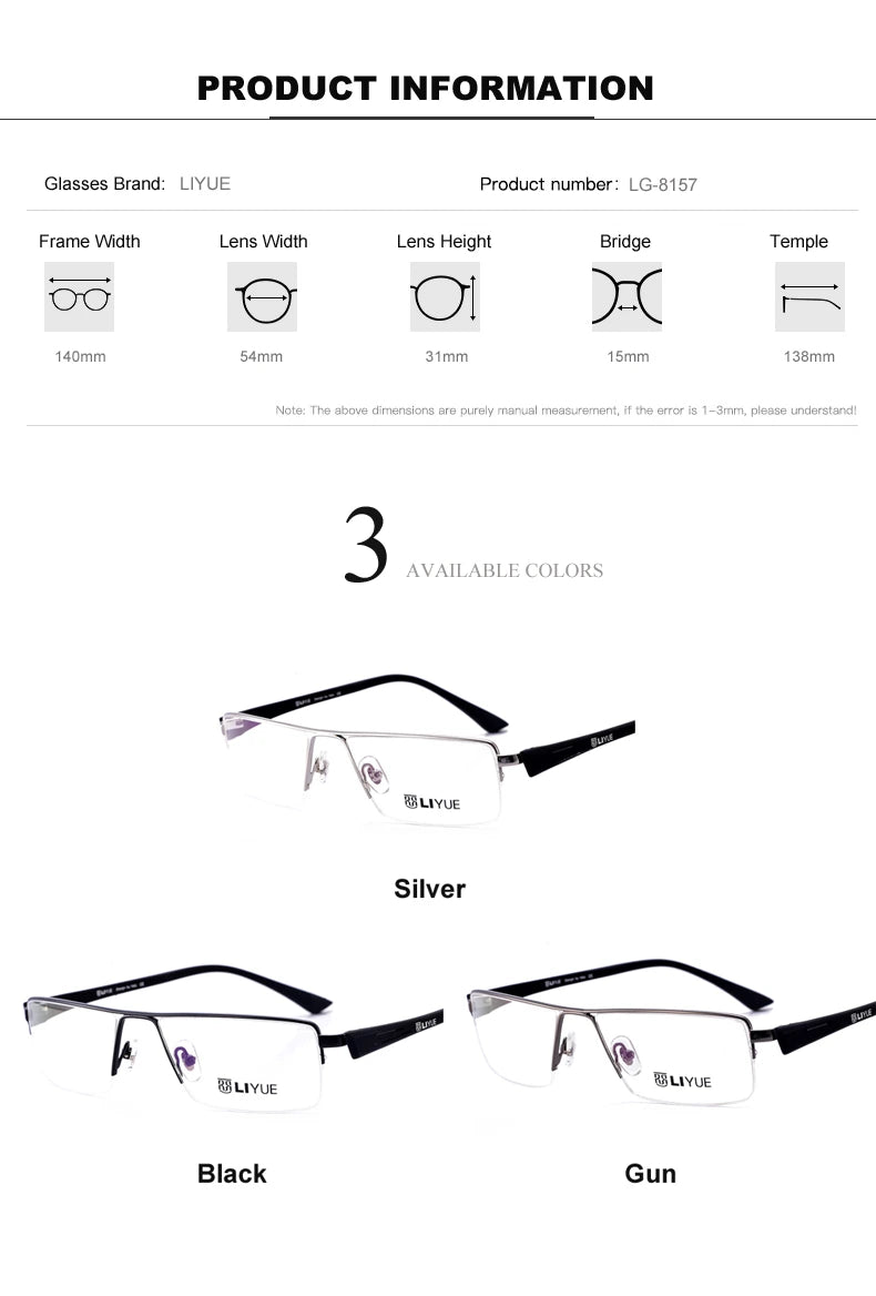 Oveliness Unisex Semi Rim Square Titanium-Alloy Eyeglasses 328127 - Size Chart