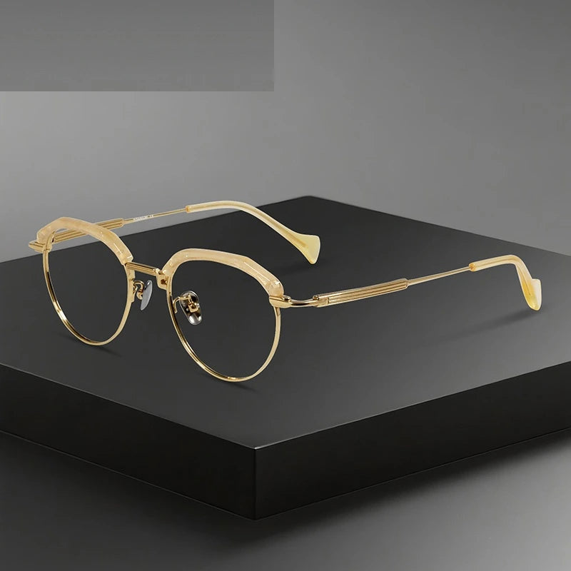 Oveliness Women's Full Rim Oval Acetate Titanium Eyeglasses 96020 - champagne