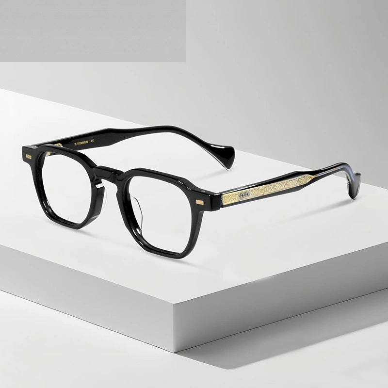 Oveliness Women's Full Rim Polygon Acetate Titanium Eyeglasses 926002 - black gold