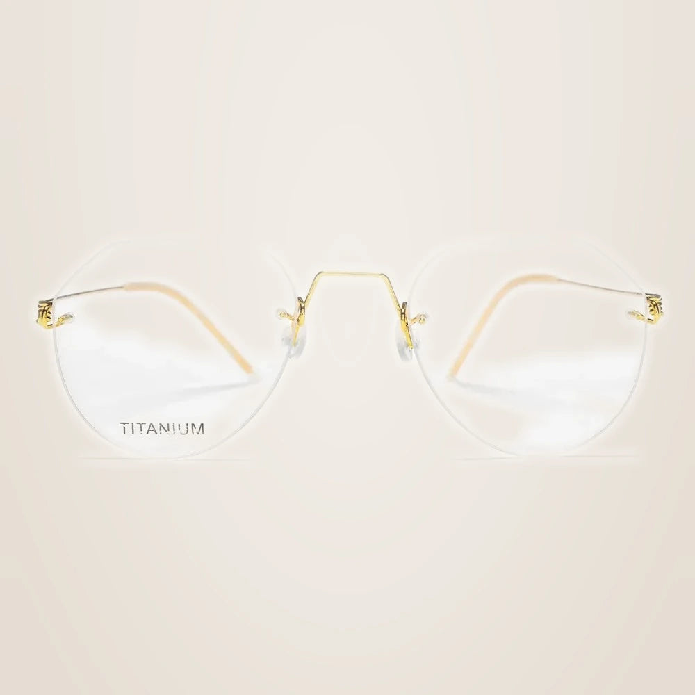Oveliness Women's Rimless Flat Top Round Titanium Eyeglasses 399891 - gold