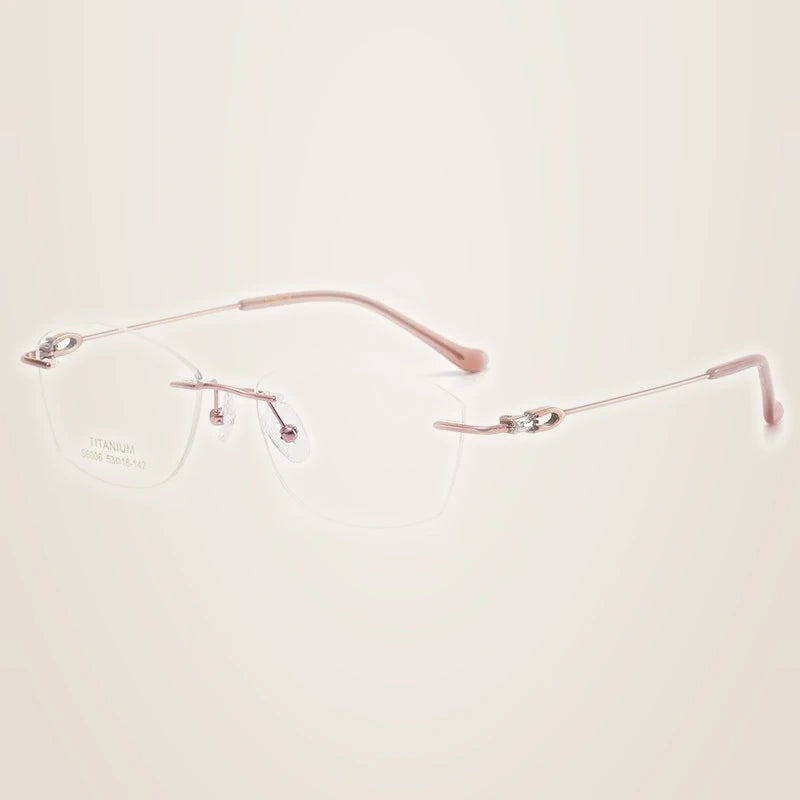 Oveliness Women's Rimless Oval Cat Eye Titanium Eyeglasses 196006 - pink gold