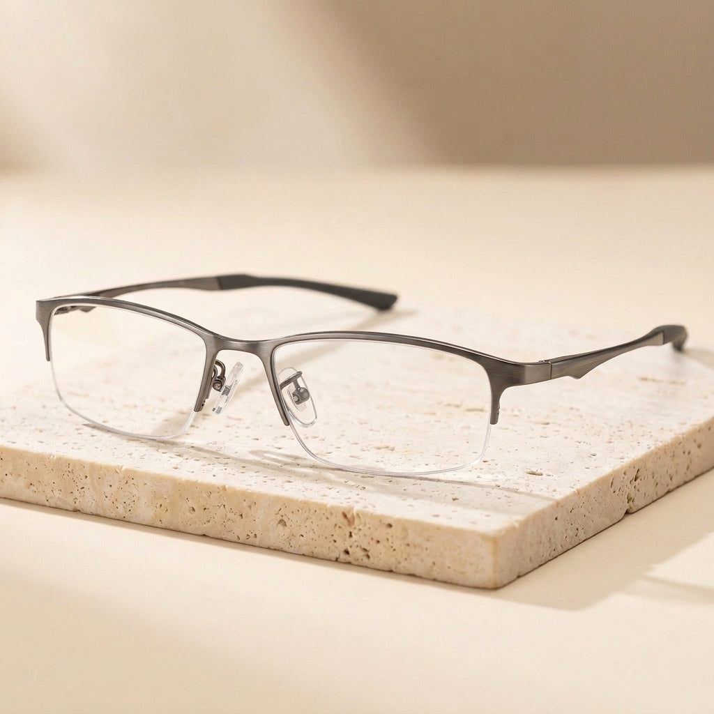 Oveliness Women's Semi Rim Oval Rectangle Titanium Eyeglasses 29527 - Gun
