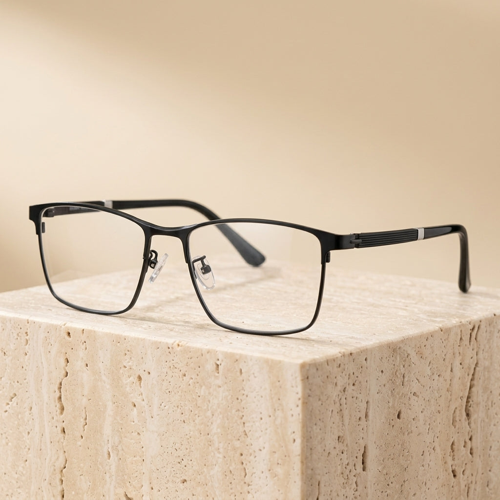 Chashma Ottica Men's Full Rim Square Stainless Steel Eyeglasses 94931 - Black