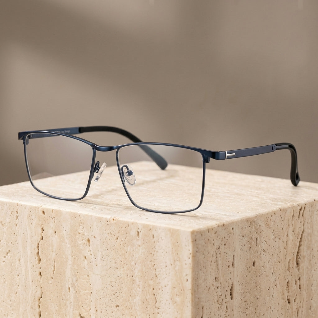 Chashma Ottica Men's Full Rim Square Brow Line Alloy Eyeglasses 29318 - Blue