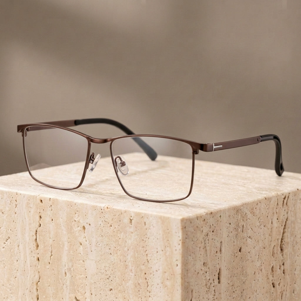 Chashma Ottica Men's Full Rim Square Brow Line Alloy Eyeglasses 29318 - Brown