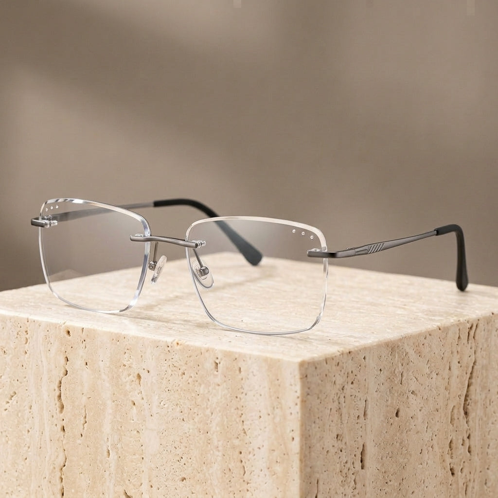 Chashma Ottica Men's Rimless Square Titanium Eyeglasses 85086 - Gray