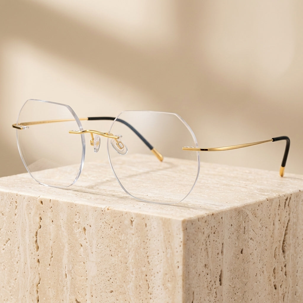 Chashma Ottica Women's Rimless Flat Top Round Titanium Eyeglasses 70120 - Gold